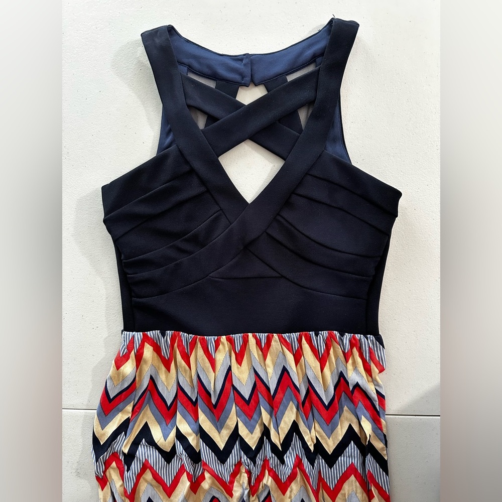 Chic Navy and Multicolor Chevron Dress